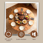 24" Wood Lazy Susan, Large Solid Turntable Serving Tray for Tabletop, Smooth Rotating Round Tray for Kitchen Counter, Dining 