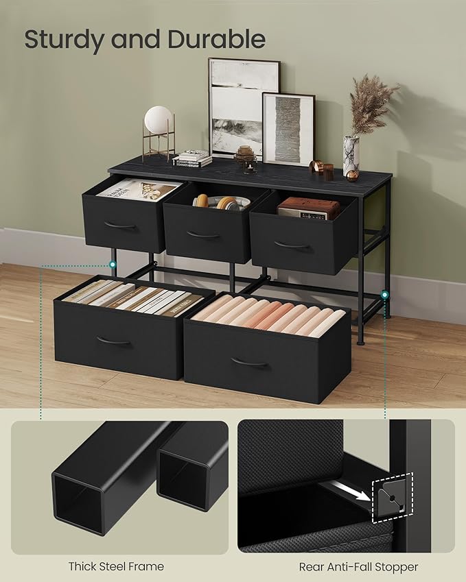 SONGMICS Dresser for Bedroom, Chest of Drawers, Steel, MDF, 5 Non-Woven Fabric Drawers, Storage Organizer Unit, Closet, Entry