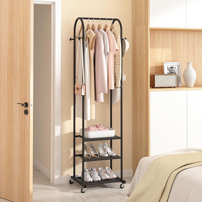 Kaitiemoo Heavy Duty Clothing Rack with Wheels,Modern Garment Rack with 3 Metal Shelves, 71.8Inches Display Rack for Hanging 