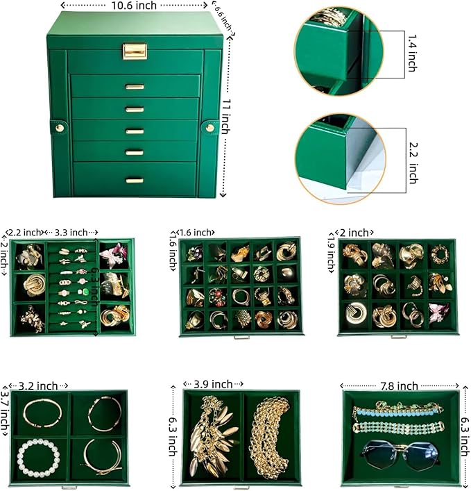 BOOVO Jewelry Box For women, 6 Layer Large Jewelry Organizer With Mirror, Multi-Function Storage Box With Lock, Necklace Hold
