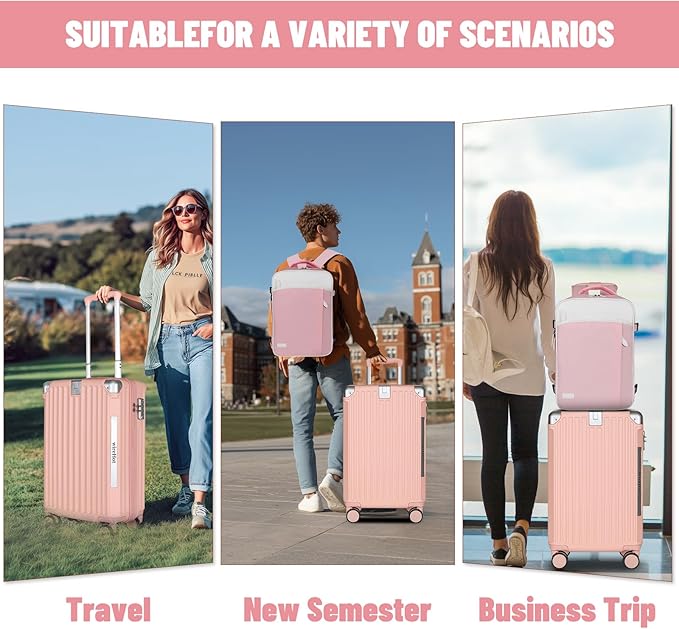 WireHot 22x14x9 Airline Approved Vintage Style Carry On Luggage with Backpack Sets for Women, ABS+PC Hardshell Small 20 inch 