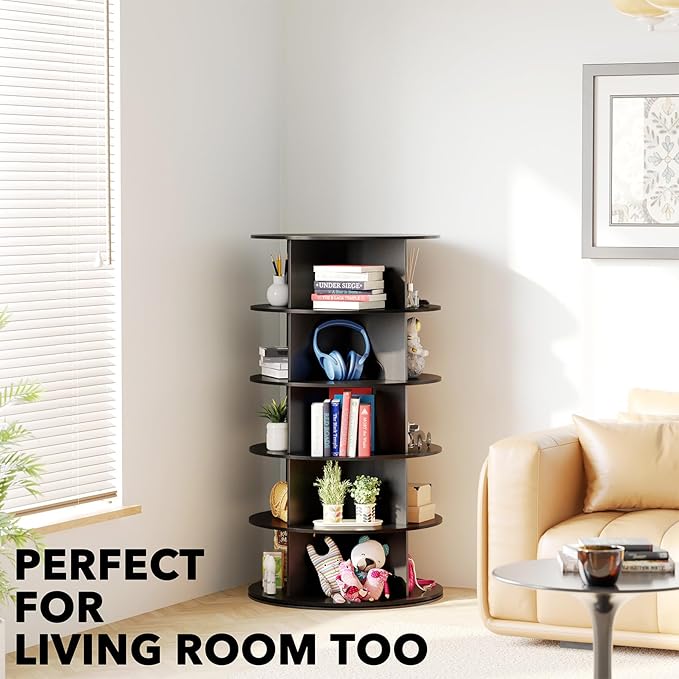 SpaceAid 5 Tier Rotating Shoe Rack Tower, Spinning Shoe Display Lazy Susan, Revolving 360 Shoe Rack Storage Round Carousel, V