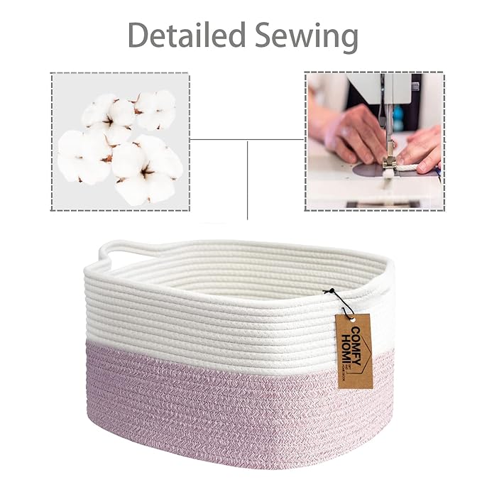 COMFY-HOMI Cotton Rope Woven Medium Basket with Handles for shelf，Cloth Storage Basket for Organizing-13.5X11X9.5 Storage Bin