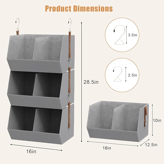2 Pack,Extra Large Hanging Closet Organizer, Disassemblable Clothes Hanging Shelves,Collapsible Fabric Closet Storage System 