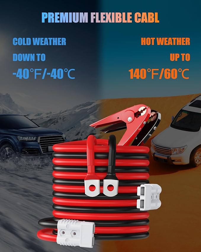 NOONE Heavy Duty Jumper Cables for Diesel Trucks - 1 Gauge 25 Feet extra long Booster Battery Cables with Permanent Installation kit and Quick Connect Plug for Car, SUV