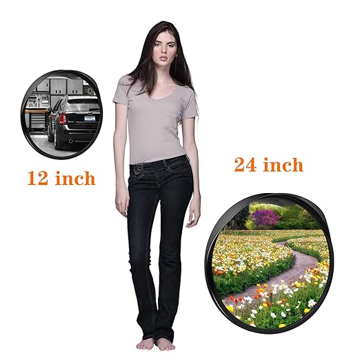 Convex Safety Mirror 𝟮𝟰" 𝗔𝗿𝗰𝘆𝗹𝗶𝗰 𝗗𝗿𝗶𝘃𝗲𝘄𝗮𝘆 𝗠𝗶𝗿𝗿𝗼𝗿, Outdoor Security Mirror Extends View with Adjustable for Bracket, Warehouse, Parking, Garage, Office, Home, Factory