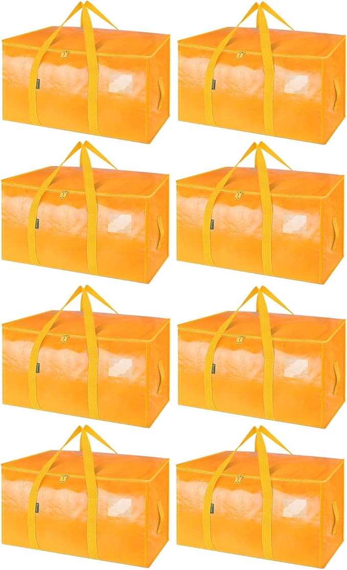 BALEINE 8-Pack Oversized Moving Bags with Reinforced Handles, Heavy-Duty Storage Tote for Clothes, Moving Supplies (Light Yel