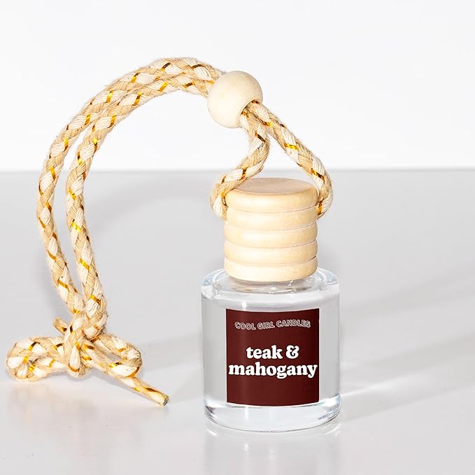COOLGIRLCANDLES Teakwood + Mahogany Car Hanging Fragrance Oil Air Freshener for Essential Oils, Aromatherapy Automobile Diffu