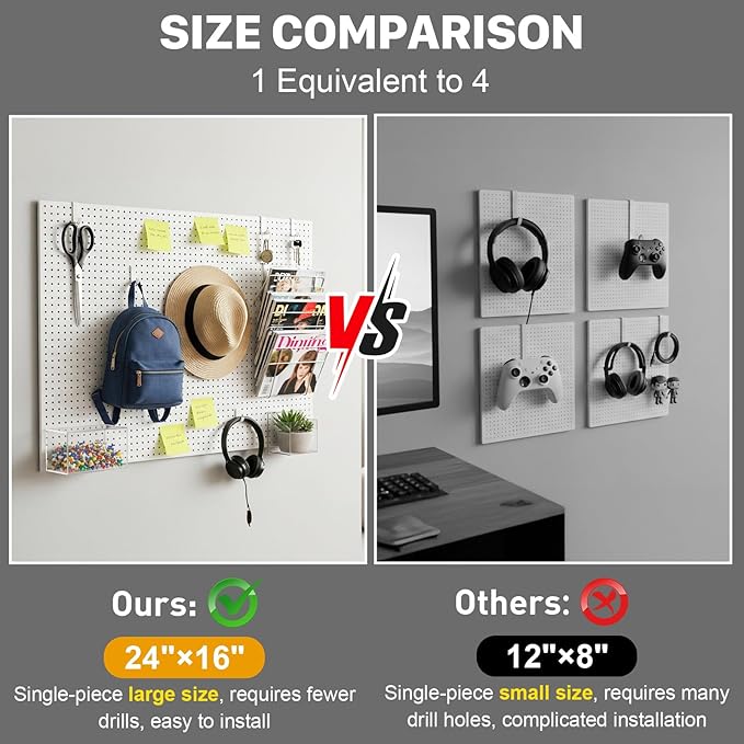 Peg Board, 2 Pack Metal Pegboard Panels White Pegboards Wall Organizer with Frame Large Heavy Duty Peg Board with Hooks for W