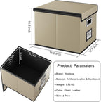 Huolewa File Organizer Boxes with Lids, Collapsible Faux Leather Hanging File Folder Box Organizer with Plastic Slide, Decora