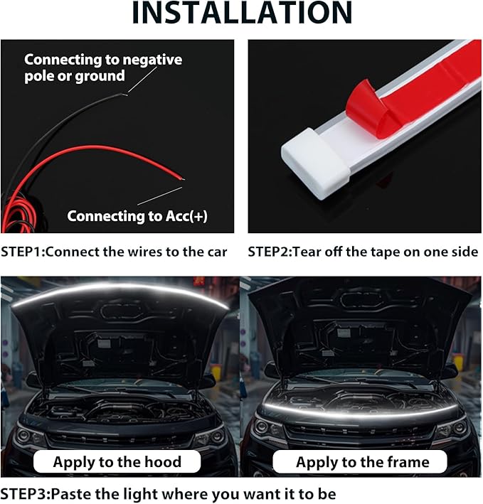 Car Hood Light Strip Exterior, 94.5 Inch DRL LED Strip Lights Waterproof IP68 Scan Start-up + White Light,Compatible with GMC Sierra 1500 2500 Chevy Silverado 1500 2500 Dodge Ram 1500