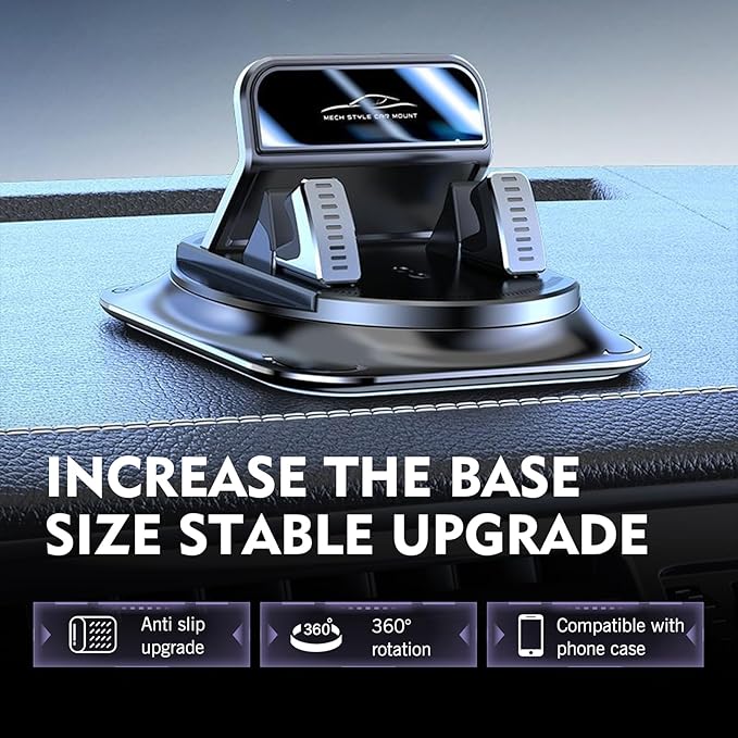Car Dashboard Phone Holder, 360 Degree Adjustable Bracket with Anti-slip Base, One-hand Operation Snap-on Navigation Mount, U