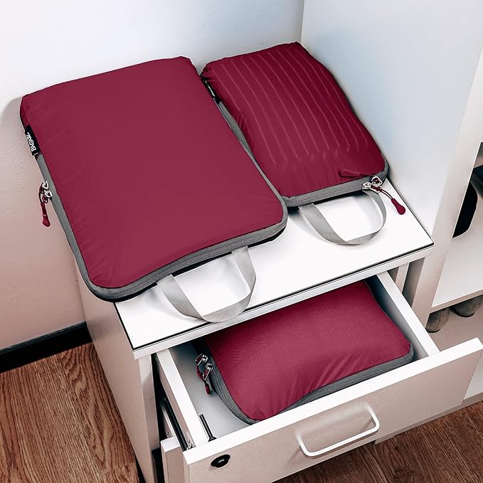 BAGAIL 5 Set Ultralight Compression Packing Cubes Travel Accessories Expandable Packing Organizers(Burgundy)