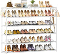 LUKYTOWER Extra Long Shoe Rack 6 Tier 39Pairs, Shoe Storage Organizer with 2 Hooks, Wide Stackable Shoe Organizer Racks for C