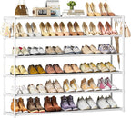 LUKYTOWER Extra Long Shoe Rack 6 Tier 39Pairs, Shoe Storage Organizer with 2 Hooks, Wide Stackable Shoe Organizer Racks for C