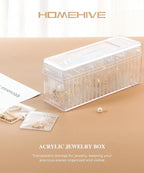 HOMEHIVE Acrylic Jewelry Box Organizer, Clear Jewelry Organizer and Storage with 20 Portable Anti Tarnish Jewelry bags, Trave