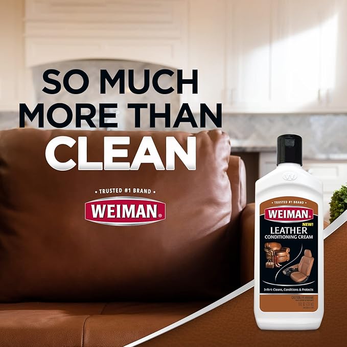 Weiman 3 in 1 Deep Leather Cleaner & Conditioner Cream - Restores Leather Surfaces - Use on Leather Furniture, Car Seats, Sho