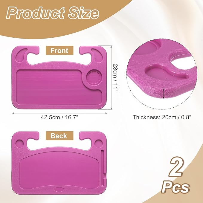 HARFINGTON 2 Pcs 2 in 1 Car Steering Wheel Tray Car Food Trays Auto Steering Wheel Under Table Desk for Eating Food Drink Laptop Writing Work, Pink