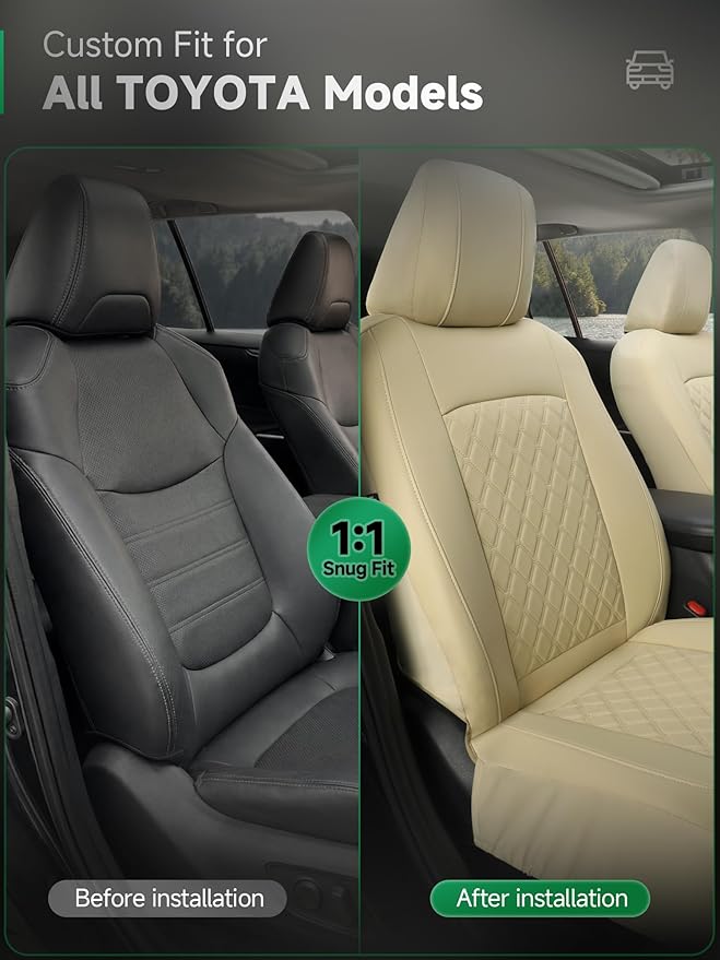 GIANT PANDA 2PCS Front Car Seat Cover for Toyota Rav4 Camry Highlander Corolla Prius Corolla Cross Venza Avalon, Faux Leather
