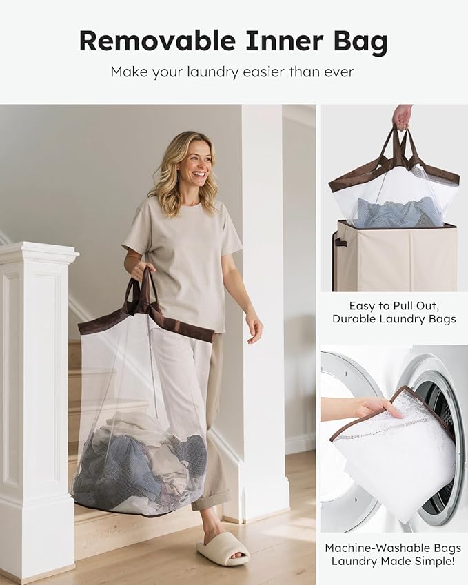 SOLEDI Laundry Hamper with Lid 130L Large & Tall Collapsible Laundry Basket, Clothes Hamper with Bag Removable Easy to Carry,