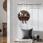 Nekon Key Holder for Wall - 9.8 Inch Apartment Wall Decor with Shelf and 8 Key Hooks, Circular Wood Key Hanger for Home Decor