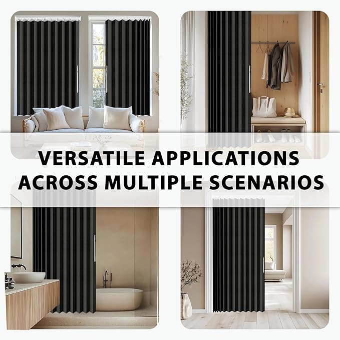 Jilron Accordion Door Curtain Set - 100% Blackout, with Curtain Rod Included, for Bedroom Privacy Protection (Black-43 W x 78