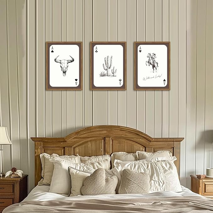 Western Cowboy Wall Art Set of 3, Vintage Cowgirl Rodeo Decor Painting, Southwestern Rustic Aesthetic Artwork Canvas Prints f