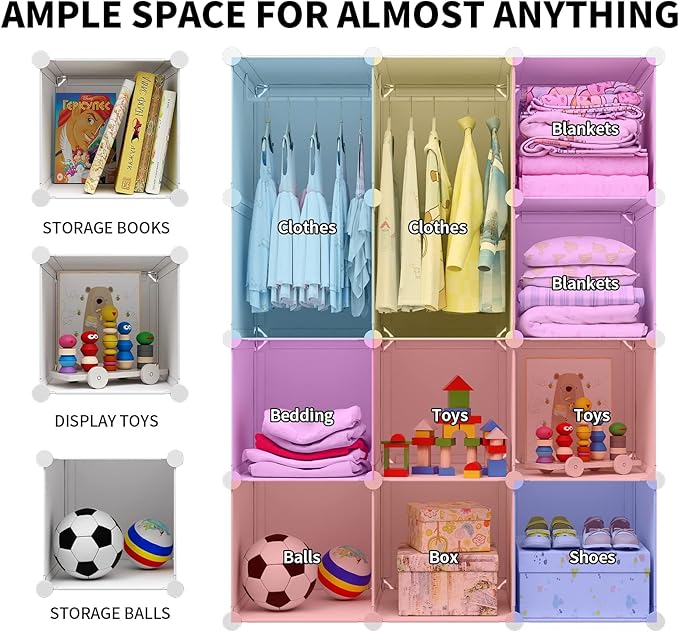 VIPZONE Baby Closet,Dresser, Kids Closet Organizers, Portable Kids Wardrobe for Closet, Bedroom, Nursery, Cubby, Cabinet, Clo