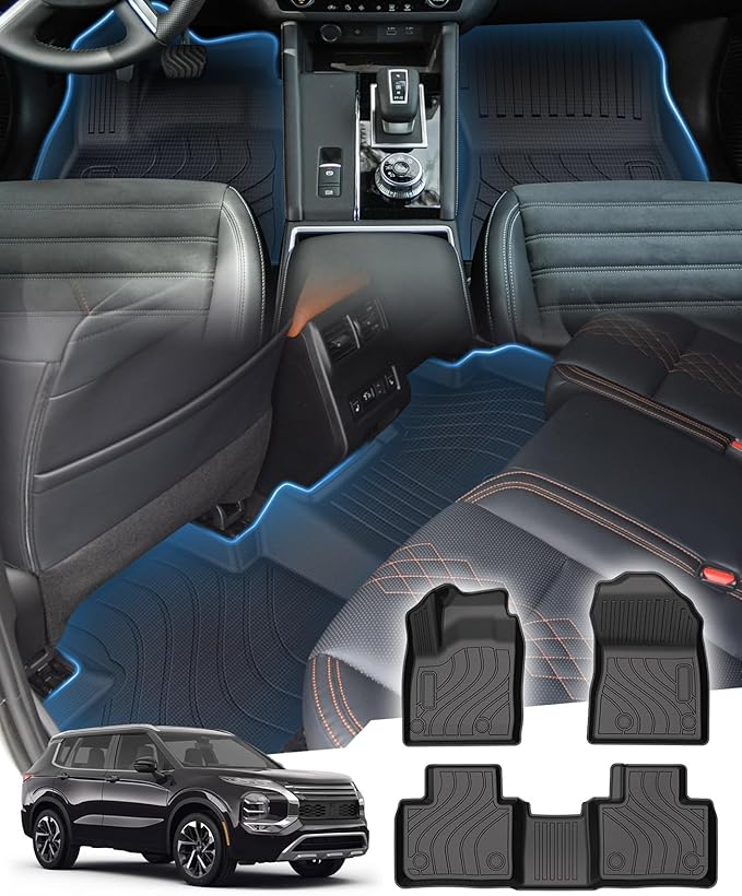 Sunsdrew Floor Mats for 2022-2025 Mitsubishi Outlander TPE Floor Liners All Weather Floor Liners 1st&2nd Row Carpet Protection Mat Car Mats for Outlander Accessories(Not Fit for PHEV/Sport)