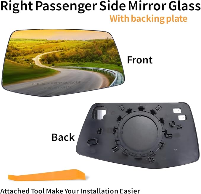 Right Passenger Side Mirror Glass Compatible With 2019 2020 2021 2022 2023 2024 2025Chevy Silverado 1500 GMC Sierra 1500 With backing plate Heated (with a tool) Replace# GM1325159 84309709