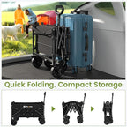 220LBS Foldable Wagon with All-Terrain Wheels, Portable Wagon Cart with Extended Tailgate, Adjustable Handle, Utility Cart for Camping, Shopping, Garden, Sports, Grocery, Black