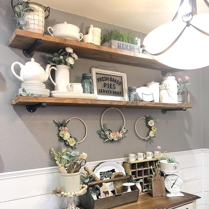 Industrial Pipe Wall Wood Shelves,Real Wooden Shelves 48" in Special Brown Color with 1.2" Extra Thickness, Modern Floating S