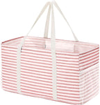 Lifewit Extra Large Tote Bag, Reusable Grocery Bags with Metal Wire Frame and Handles, Standing Utility Foldable Shopping Bags for Storage, Picnics, Beach, Laundry, Car, 46L, 1 Pack, Pink