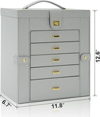AKOZLIN Extra Large 6-Tier Jewelry Box Organizer Functional Huge, 5 Drawers Leather Jewelry Storage Case for Women Girls Ring