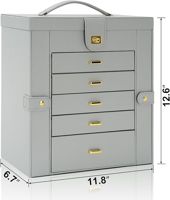 AKOZLIN Extra Large 6-Tier Jewelry Box Organizer Functional Huge, 5 Drawers Leather Jewelry Storage Case for Women Girls Ring