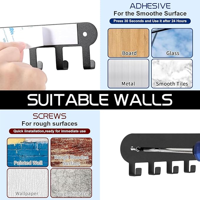 2 Pack Key Holder for Wall,Key Hooks with 10 Hooks,Key Holder Wall Mount Self Adhesive, Key Rack for Wall No Drill for Living