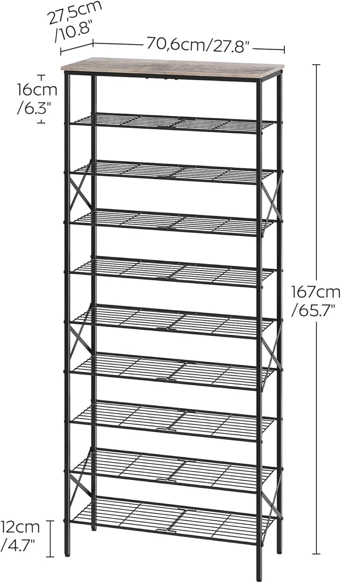 YATINEY 10 Tier Shoe Rack, Large Capacity Shoe Storage Organizer Holds 40 Pairs, Sturdy and Stable, for Entryway, Hallway, Cl