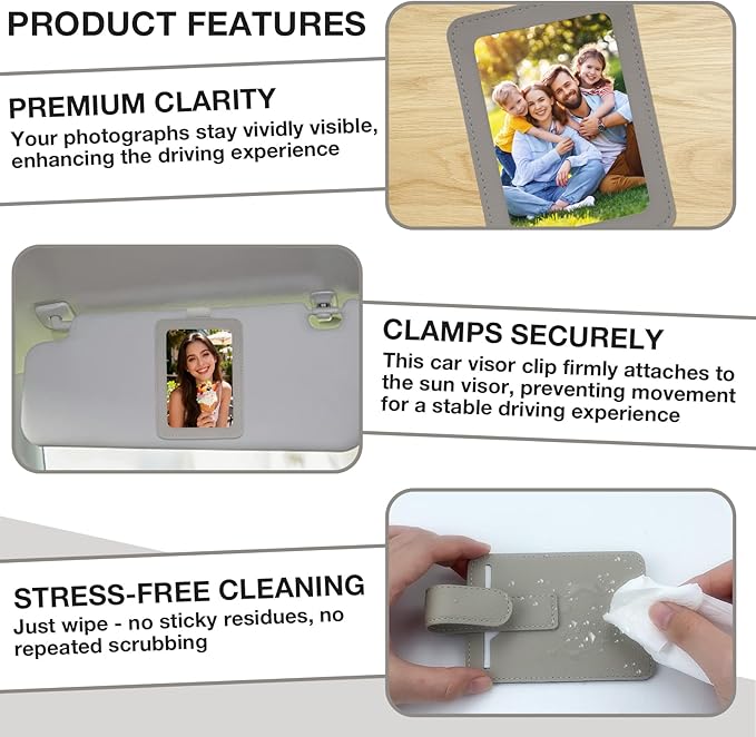 HIIXHC 2Pcs Car Picture Holder, Magnetic Car Photo Holder, Sun Visor Photo Clip for 3 Inch Photos, Personalized PU Leather Visor Clip for Drive Safe Daddy/Family/Pet Pictures | Car Accessories