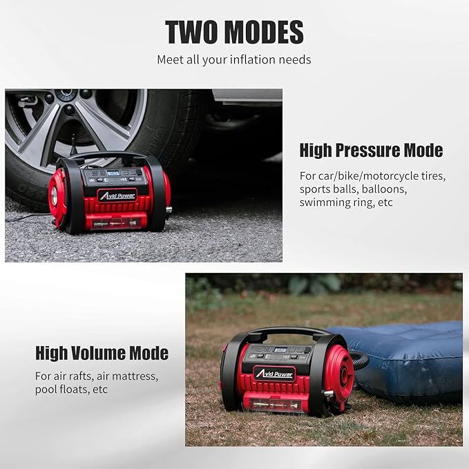 AVID POWER Tire Inflator Portable Air Compressor, 12V DC 110V AC Car Tire Pump, Air Mattress Pump with Inflation and Deflation Modes, Dual Powerful Motors, Digital Pressure Gauge