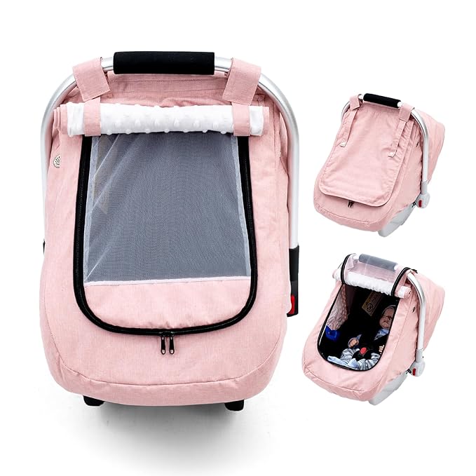 Waterproof Car Seat Cover Baby, 3D Mink Dot Infant Car Seat Cover with 2 Breathable Vents, Universal Carseat Canopy for Girls