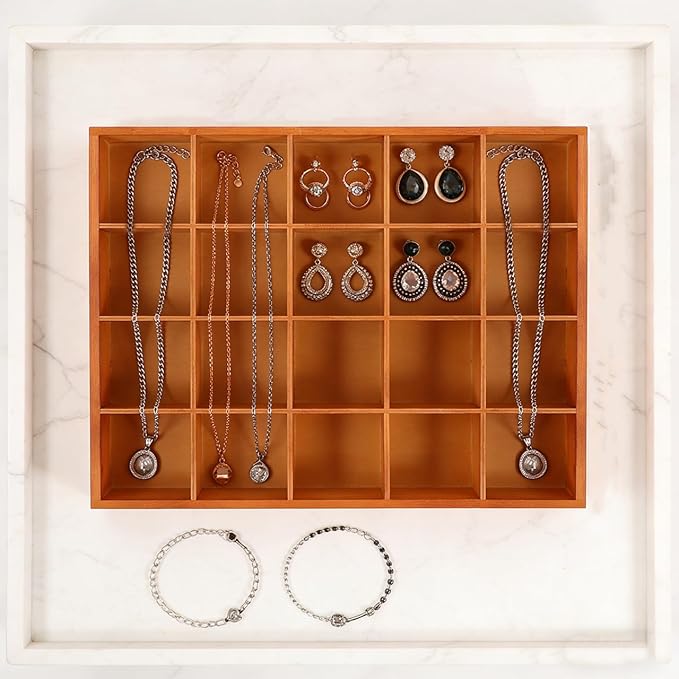 PRETYZOOM Wooden Sorting Tray Closet Drawer Divider Organizer with 20 Compartments Suitable for Socks Briefs Keys Stationery 