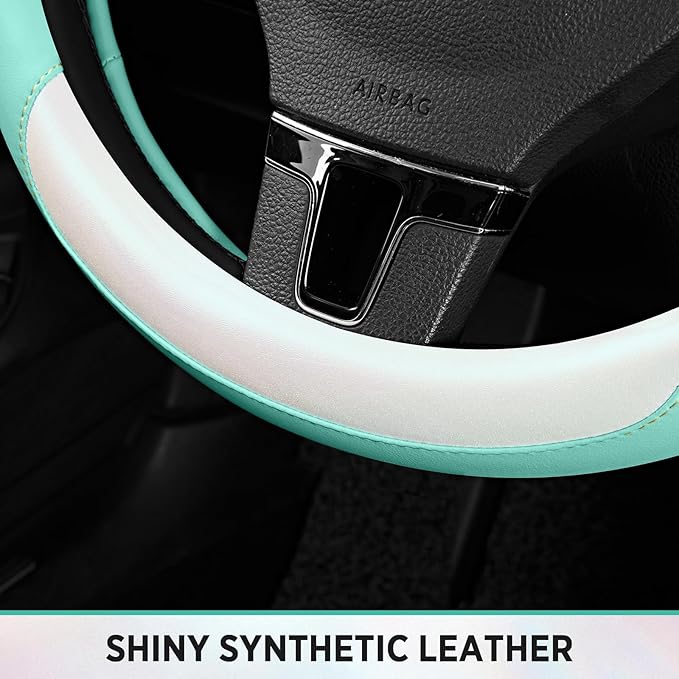 Road Comforts Steering Wheel Cover – Breathable Leather Steering Wheel Cover, Anti-Slip Grip, Universal Fit 14.5” to 15”, Hea