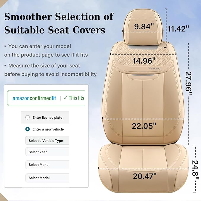 Coverado Seat Covers, Car Seat Covers Front Seats, Beige Nappa Leather Car Seat Covers, 2 Pack Waterproof Front Seat Covers, 