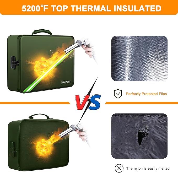 Document Organizer with 5200℉ Heat Insulated, 16.1"x11.4"x4.3" Waterproof and Fireproof Document Box with Lock, Home Strong F