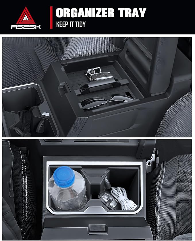 for 2025~2026 Toyota 4runner - 6th Gen 4Runner 2Pcs Center Console Armrest Organizer Tray ABS Materials& Silicone Cup Holder Insert