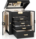 TORIBIO Jewelry Box for Women, Leather Jewelry Organizer with Mirror & Lock, 5-Tier Jewelry Storage Organizer with 4 Drawers 