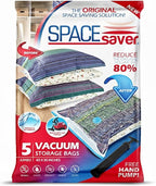 5 Pack Jumbo Vacuum Storage Bags for Comforters, Blankets & Clothes – Jumbo Vacuum Sealed Compression Bags with Hand Pump – S