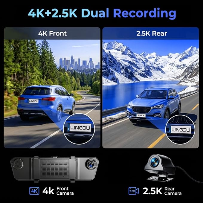 LD4K Max Mirror Dash Cam with 4K Front and 2.5K Rear Camera, STARVIS 2 Sensor, with ADAS BSD LCA Smart Mode, GPS, G-Sensor, L
