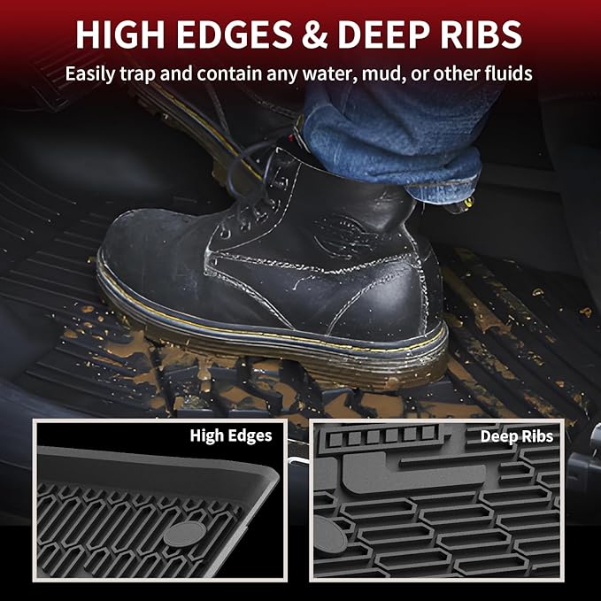 LASFIT Floor Mats and Trunk Mat for Ford Mustang Mach-E 2026 2025 2024 2023 2022 2021 (Cargo Floor in Top Position) All Weather TPE Car Liners, 1st & 2nd Row & Cargo Liner, 4pcs Black
