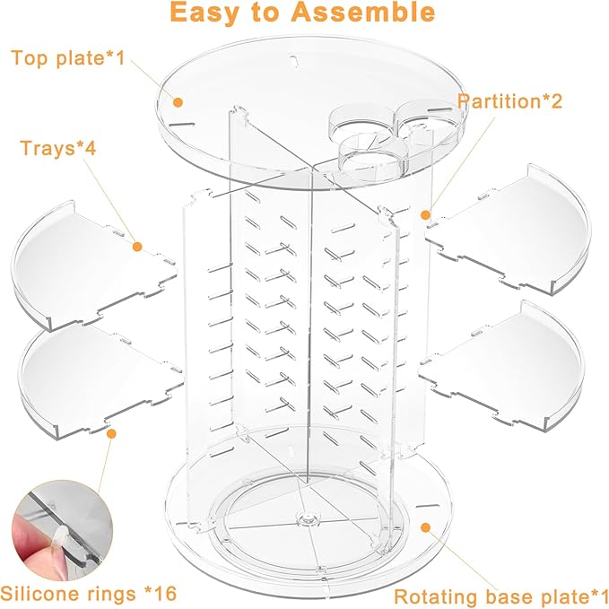 Rotating Makeup Organizer, DIY 8 Adjustable Layers Spinning Skincare Organizer, Cosmetic Display Case with Brush Holder Perfu